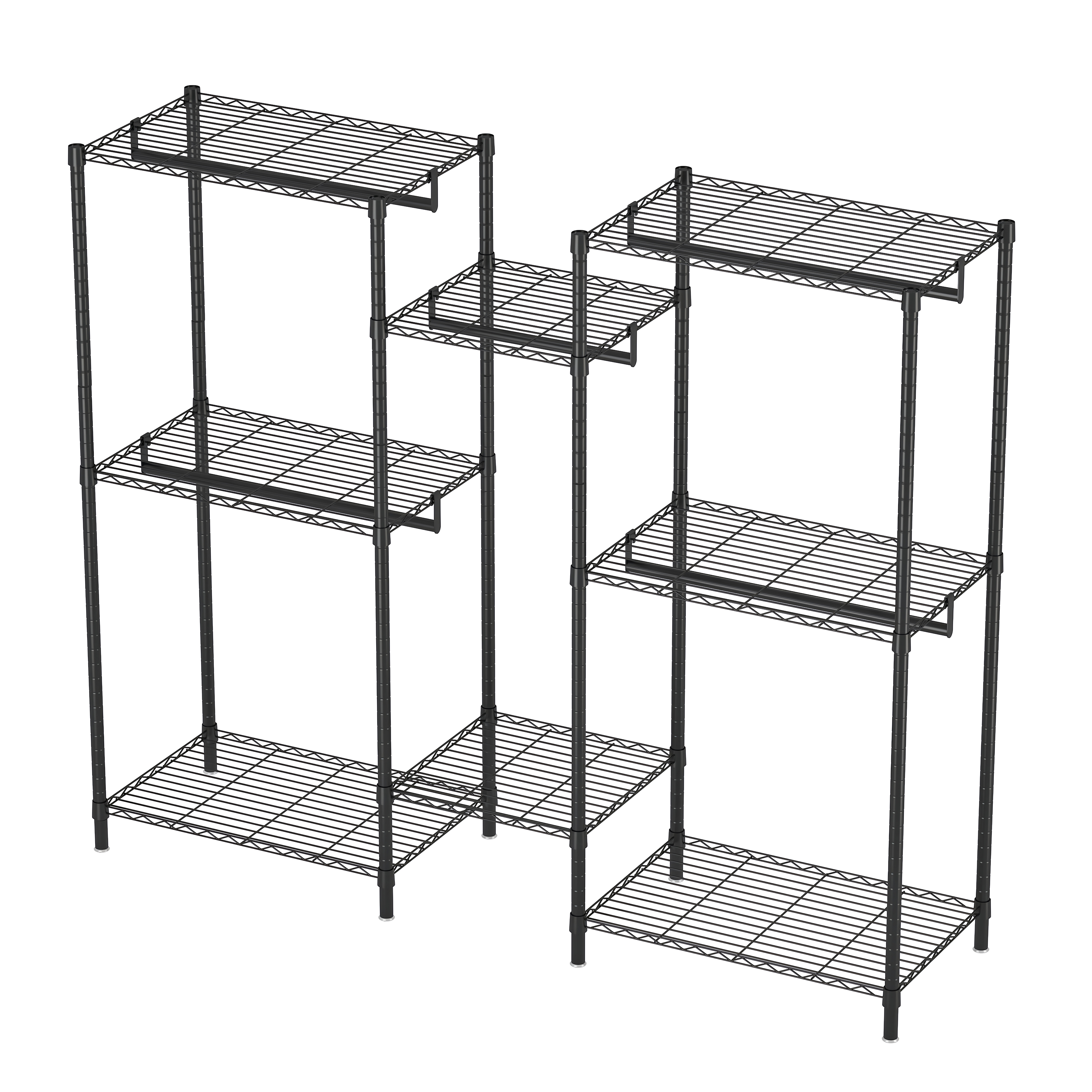 Heavy Duty Garment Rack Freestanding Closet Organizer Portable Wardrobe Clothes Rack Adjustable Wire Shelving Clothes Rack with 8 Adjustable Wire Shelves and 5 Clothes Rails (Black)