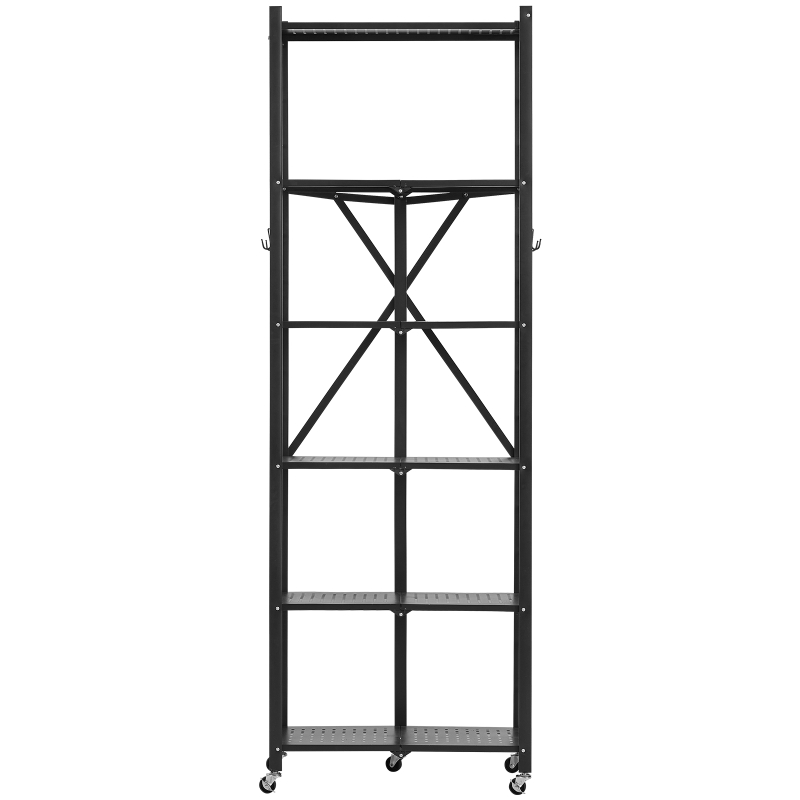 6 Tier Foldable Storage Shelf with Wheels 24 Inches x 12 Inches x 72 Inches Metal Shelving