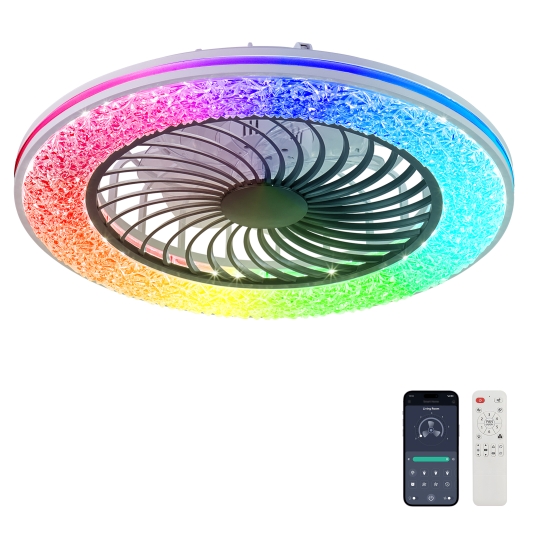 23 Inches Led Enclosed Ceiling Fans With Lights, RGB Bladeless Modern Ceiling Fan Low Profile for Living Room (23 Inches)