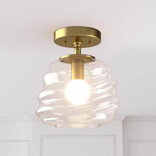 Ceiling Light, 8"x10", Modern Light Fixture with Clear Glass Shade, E26 Gold Base, Mid Century Small Semi Flush Mount Lamp for Entryway, Hallway, Bedroom, Dimmable(not included bulbs)