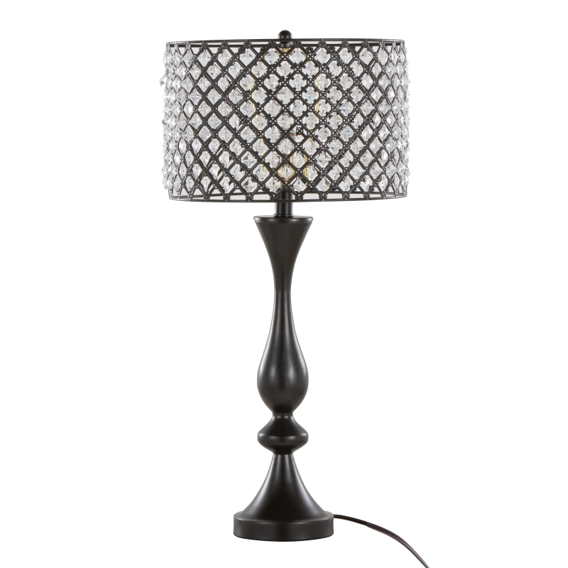 27 Inches Contemporary Metal Table Lamp in Oil Rubbed Bronze with Clear K9 Crystal and Metal Shade