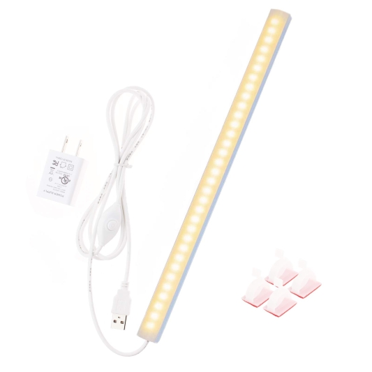 12-Inch Slim LED Under Cabinet Light with Memory Function, Warm White 3000K Dimmable USB Light Bar for Rooms