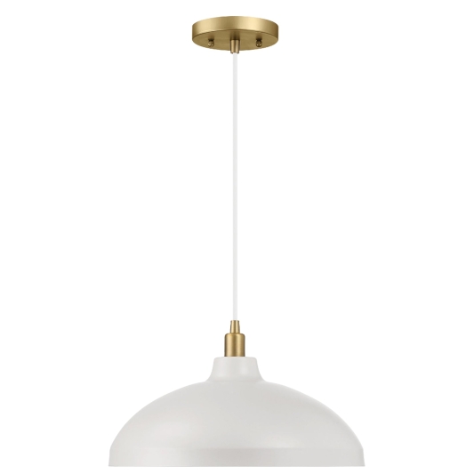 Astral Single Light White Pendant Lamp with Golder Brass Finish for Entrance Kitchen Island 14"D × 8"H