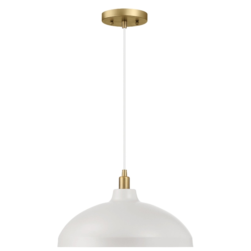 Astral Single Light White Pendant Lamp with Golder Brass Finish for Entrance Kitchen Island 14"D × 8"H