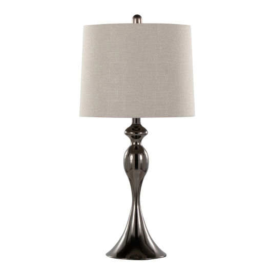 27 Inches Contemporary Metal Table Lamp in Gun Metal with Light Grey Textured Slub Linen Shade Set of 2