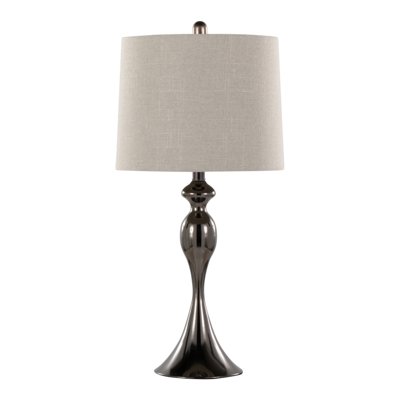 27 Inches Contemporary Metal Table Lamp in Gun Metal with Light Grey Textured Slub Linen Shade Set of 2
