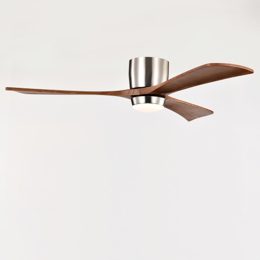52" Flush Mount Solid Wood Blades Ceiling Fan with Lights Remote Control,Quiet DC Motor, 6 Speed ,Reversible Ceiling Fan for Patio Living Room, Bedroom, Office,Indoor.(Stain Nickel )
