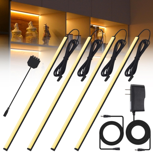 Black Display Shelf Lighting, 4 Pack x12 Inch Display Lights for Display Case, LED Display Lights with Memory Function, Display Cabinet Lights for Pantry/Shelf/Case, Warm White 3000K