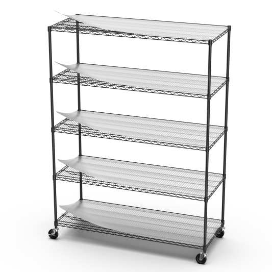 5 Tier 7500 Lbs Heavy Duty Adjustable Storage Rack Metal Shelf Wire Shelving Unit with Wheels and Shelf Liners 82 Inches x 48 Inches x 24 Inches (Black)