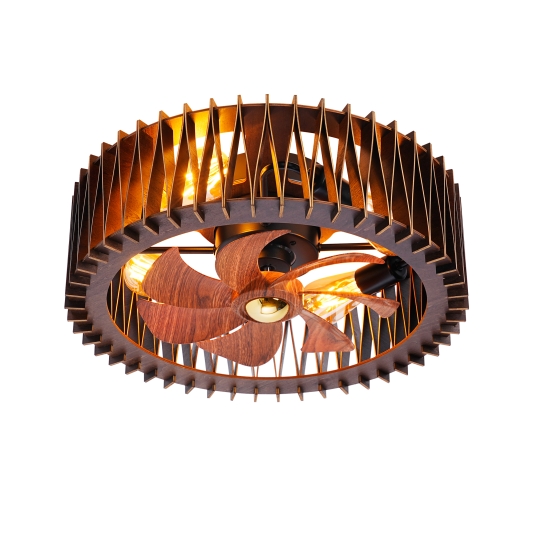 20 Inches Modern Flush Mount Fan Light, Ceiling Fans With Lights (No Included Bulbs) and Remote Control, 6 Speeds, Quiet DC Motor for Living Room, Bedroom, Kitchen‑‑‑‑Wood