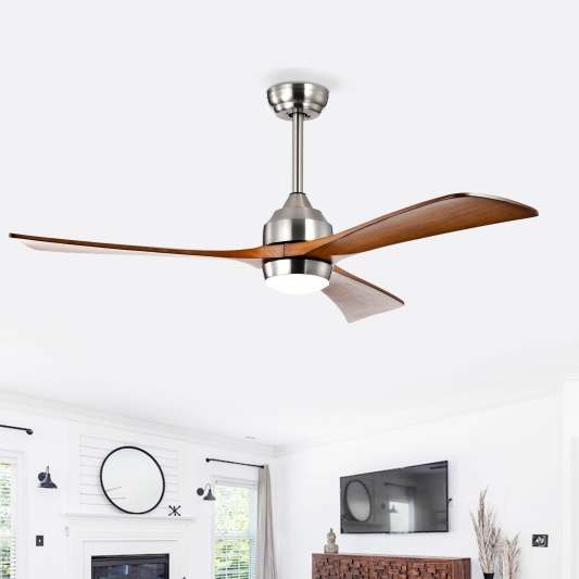 52" Solid Wood Blades Ceiling Fan with Lights Remote Control,Quiet DC Motor 3 Blade Ceiling Fans 6 Speed Levels,Reversible Ceiling Fan, for Patio Living Room, Bedroom, Office,Indoor.(Stain nickel )