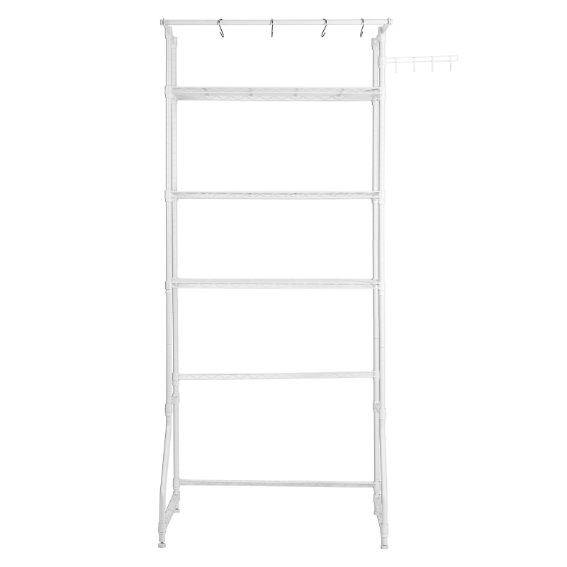 3 Tier Over the Washer and Dryer Storage Shelf Laundry Room Drying Rack with Hanger Rod and Hooks Adjustable Over Washer and Dryer Shelves Laundry Room Shelf Storage Space Saver (White)