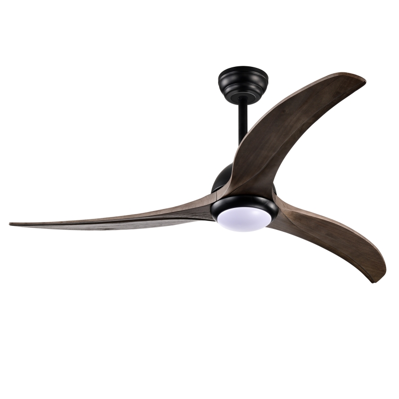 52" Solid Wood Blades Ceiling Fan, Indoor  Ceiling Fan With Light with Remote Control, Noiseless Reversible Motor, 6 Speed ,3 Color , for Patio Living Room, Bedroom, Office,Indoor.(Matte Black)