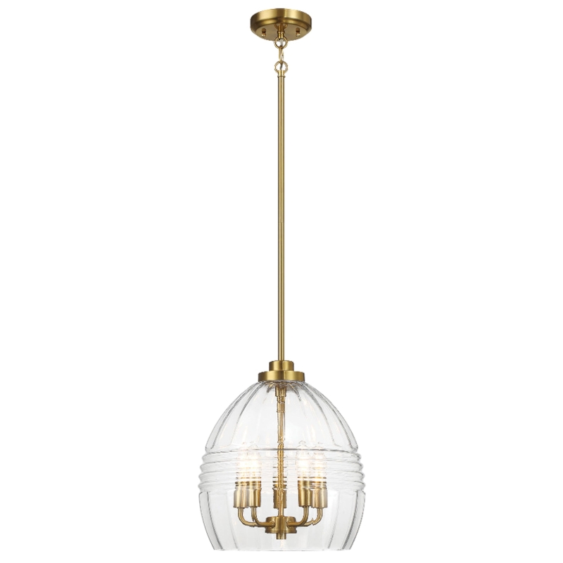 Zen Five Pendant Chain Hanging Light with Clear Glass - Satin Brass