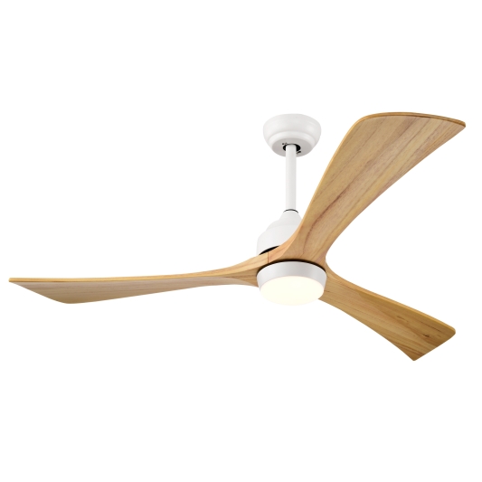 52" Solid Wood Blades Ceiling Fan with Lights Remote Control,Quiet DC Motor 3 Blade Ceiling Fans 6 Speed Levels,Reversible Ceiling Fan, for Patio Living Room, Bedroom, Office,Indoor.(White +Natural)