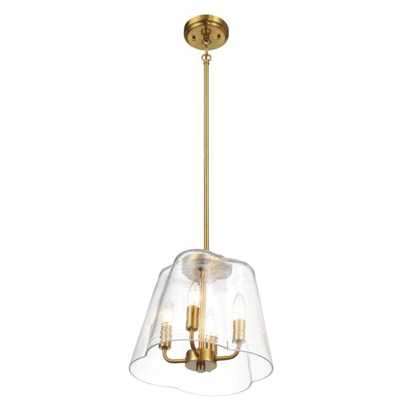 Soiree Four Candle Lights Pendant With Clear Glass - Satin Brass