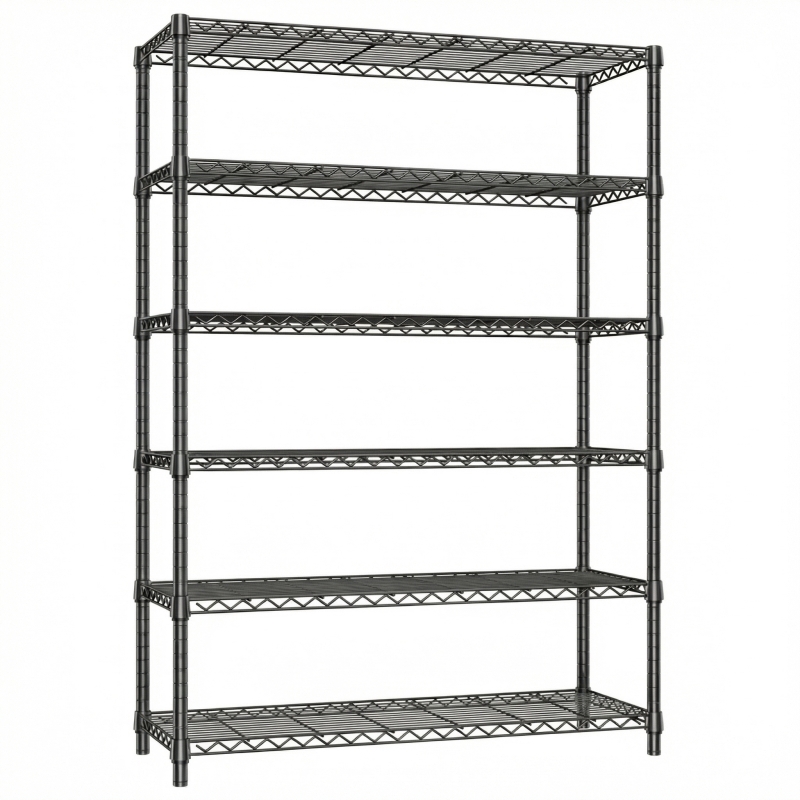 6 Tier Storage Shelves Load 2100 Lbs Metal Shelving Wire Metal Shelving Unit Shelves for Storage Adjustable Garage Shelving for Pantry Kitchen Garage 18 Inches x 47 Inches x 82 Inches (Black)