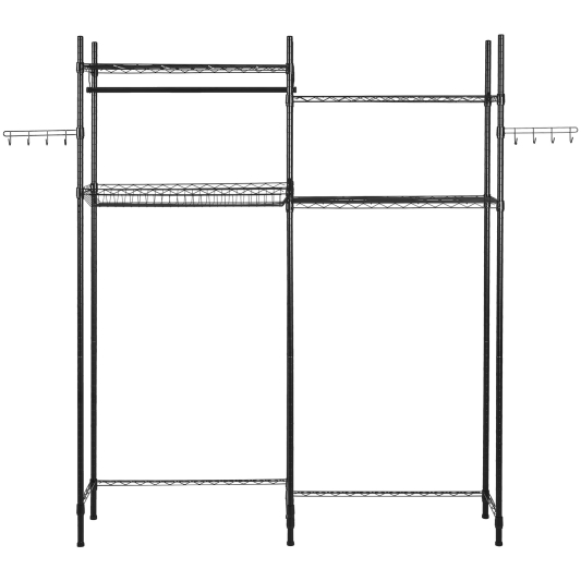 4 Tier Over the Washer and Dryer Storage Shelf Laundry Room Drying Rack with Hanger Rod and Hooks Adjustable Over Washer and Dryer Shelves Laundry Room Shelf Storage Space Saver (Black)