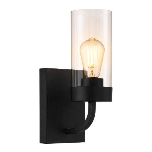 Single Light Sconce With Clear Glass Metal Black Finish