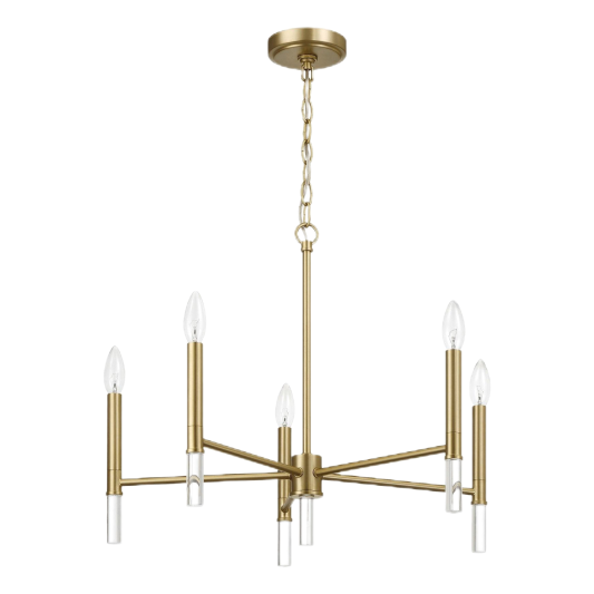 Courtyard Five Light Golden Brass Candle Light Chandelier 24"W × 17.75"H