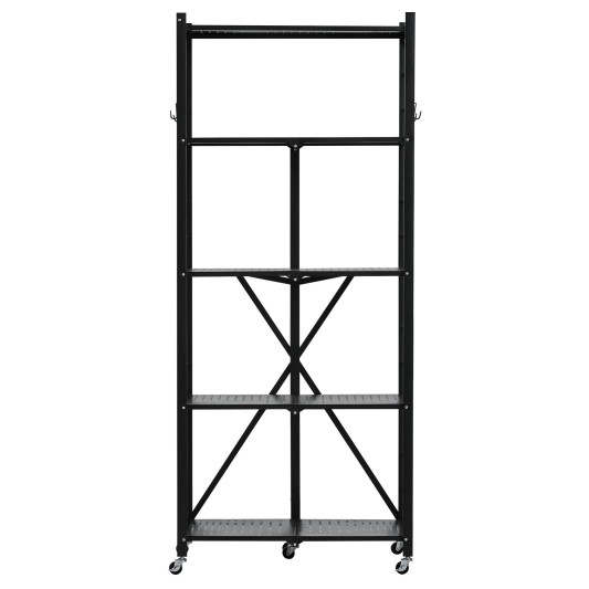 5 Tier Foldable Storage Shelf with Wheels 28 Inches x 13 Inches x 66 Inches Metal Shelving