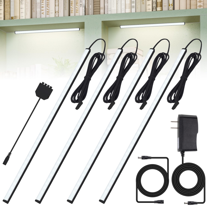 Black Shell Display Case Lights, LED Lights for Display Case with Memory Function, 4x12 Inch Bookshelf Lighting, LED Cabinet Lights for Shelf, Cold White 6000K