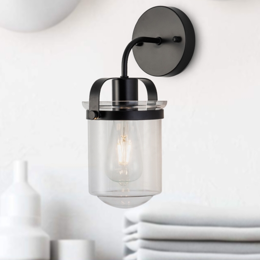 1-Light with Clear Glass Shade, Modern Sconce, Industrial Indoor  Light Fixture for Bathroom Living Room Bedroom Over Kitchen Sink, E26 Socket,  [No Bulb]