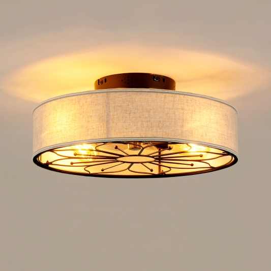 20" Lotus Design Fabric Farmhouse Bladeless Ceiling fan With Remote Control For Living room, Bedroom,Kitchen--NOT INCLUDED BULBS