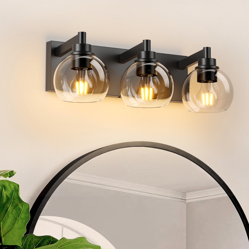 23 Inches Modern 3-Light Vanity Wall Sconce Black and Gold Bathroom Light Fixture with Clear Glass Shades Industrial Wall Mounted Lamp for Mirror Vanity and Living Spaces (Bulb Not Included)