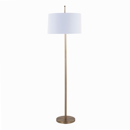 Metal Floor Lamp in Gold Metal with Off-White Linen Shade