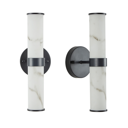 Resin Imitation Marble Texture Wall Light with Black Iron Metal Frame,Set of 2,Elegant Lighting Fixtures for Hallways,Bathrooms,and Bedrooms (Only Indoor)