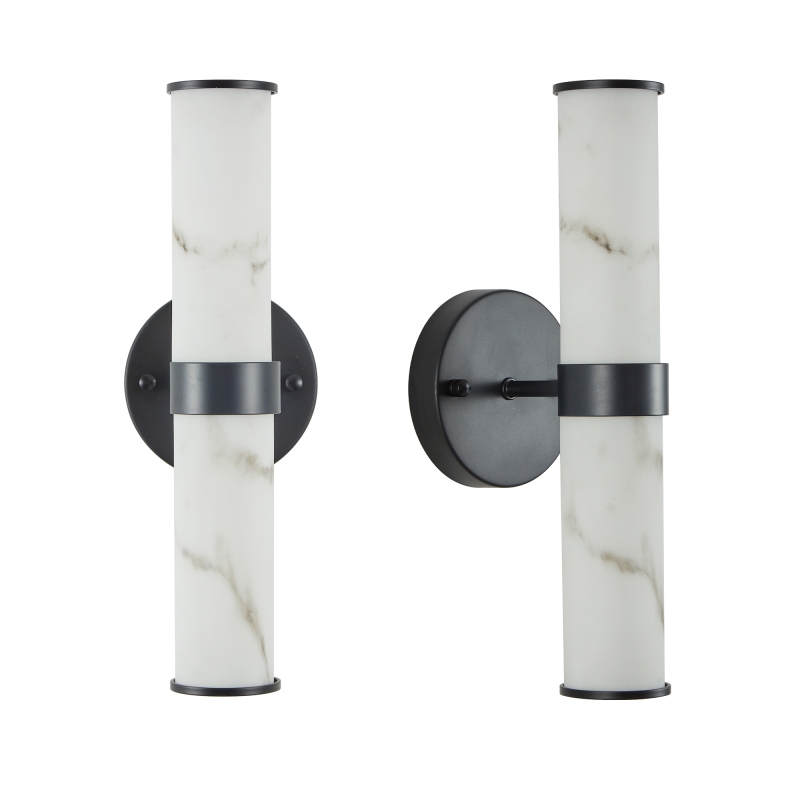 Resin Imitation Marble Texture Wall Light with Black Iron Metal Frame,Set of 2,Elegant Lighting Fixtures for Hallways,Bathrooms,and Bedrooms (Only Indoor)