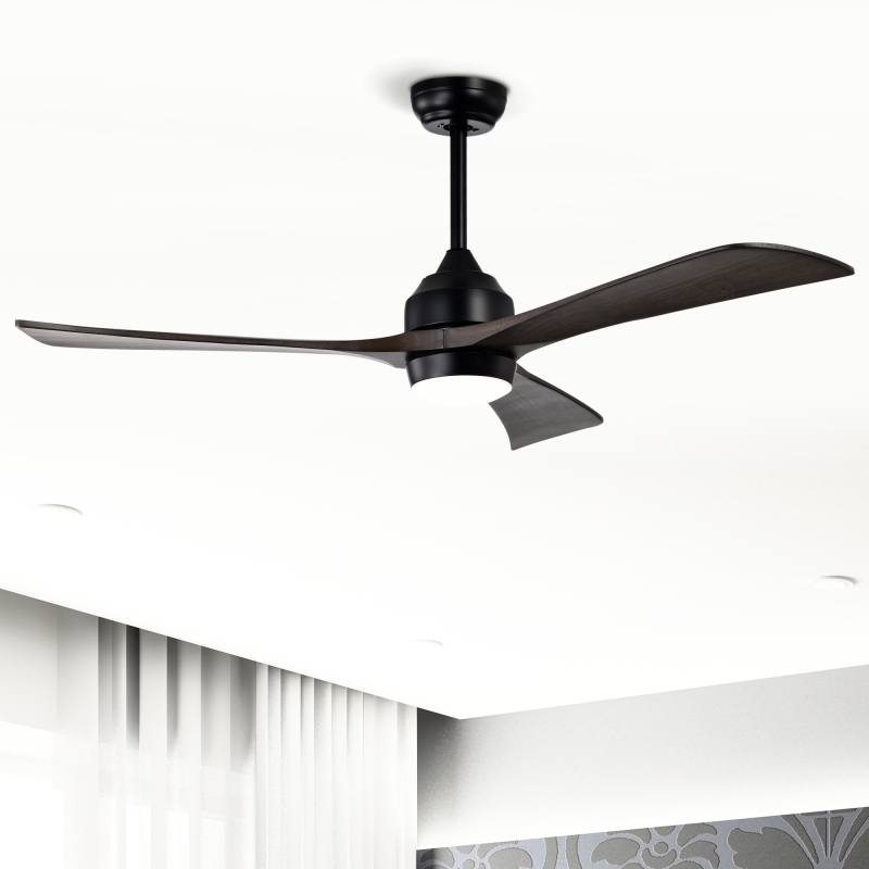 52" Solid Wood Blades Ceiling Fan with Lights Remote Control,Quiet DC Motor 3 Blade Ceiling Fans 6 Speed Levels,Reversible Ceiling Fan, for Patio Living Room, Bedroom, Office,Indoor.(Matte Black)