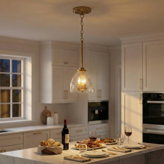 3 Candle Lights Chain Pendant with Clear Glass Satin Brass