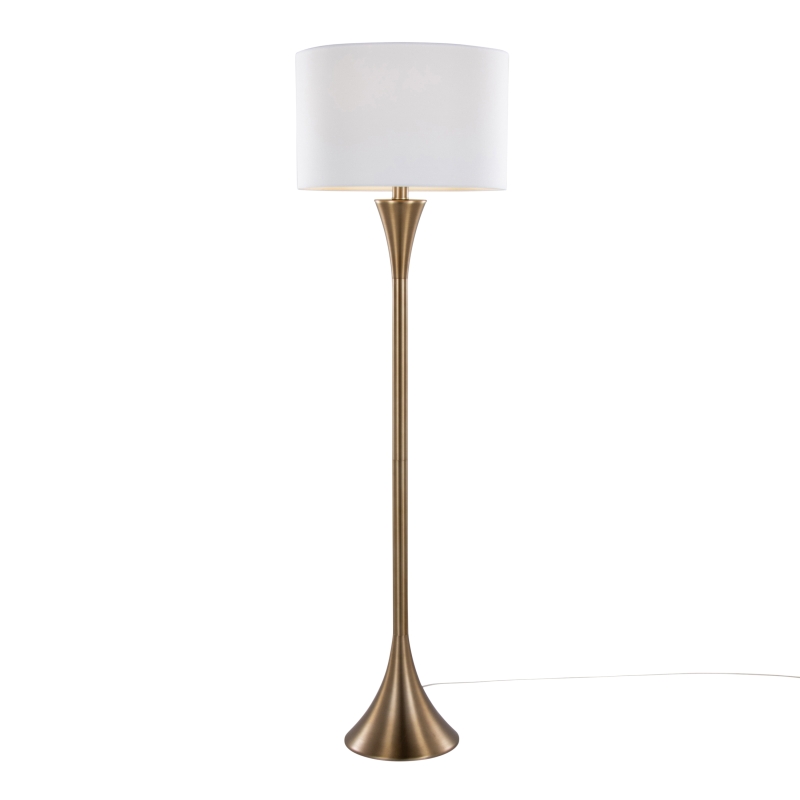 65" Contemporary Metal Floor Lamp in Matte Golden Bronze Metal and White Linen