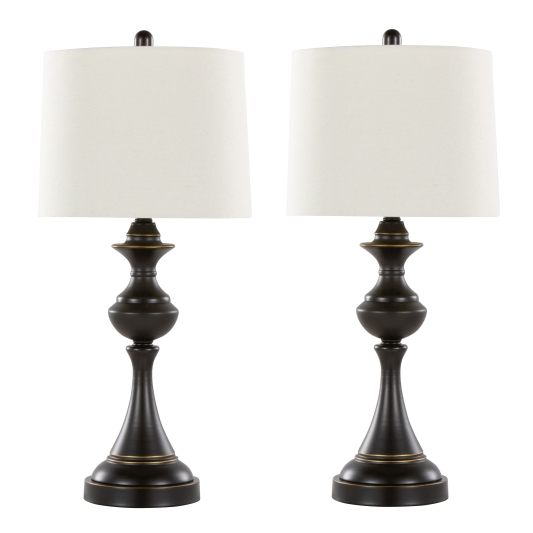 29 Inches Contemporary Metal Table Lamp in Oil Rubbed Bronze with Off-White Linen Shade Set of 2
