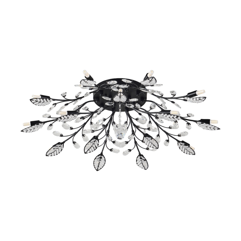 15-Light Chandelier Crystal Ceiling Lamp, 15-Lights Modern Farmhouse Ceiling Ceiling Hanging Light Fixture Over Table, for Dining Room, Kitchen Island--NO INCLUDED BULBS--Matte Black