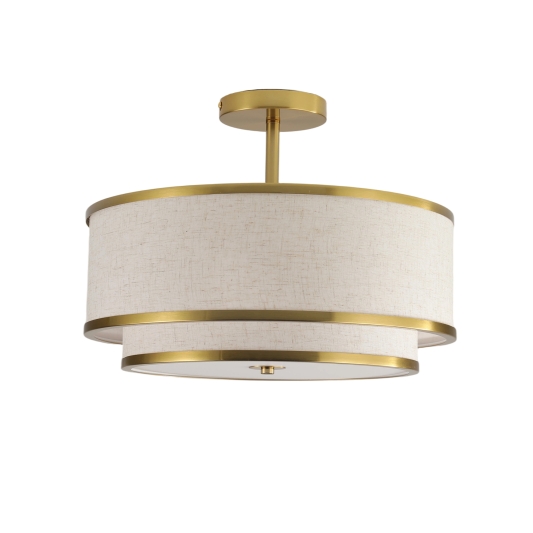15" Modern Ceiling Light,Fabric Shade and Gold Trim, Flush-Mount Fixture for Living Room, Bedroom or Dining Room, Stylish Energy-Saving Design, Easy Installation (Bulb Not Included)