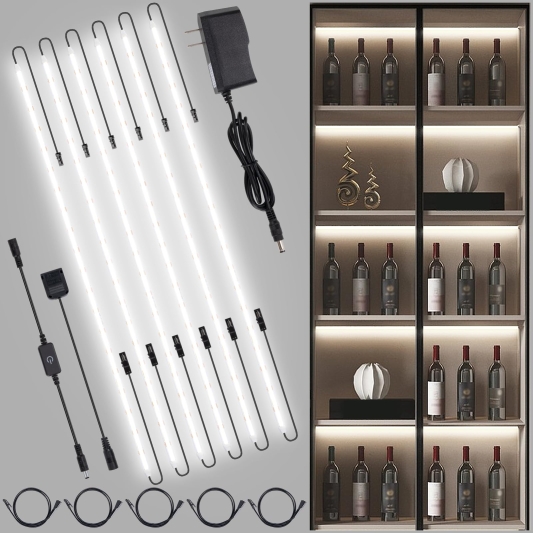 LED Lights for Shelves, 6 PCS 20 Inch Dimmable Flexible COB LED Strip Lights for Cabinet, Display Case, Bookshelf, Kitchen, Wardrobe and Closet, Under Cabinet Lighting Cold White 6000K