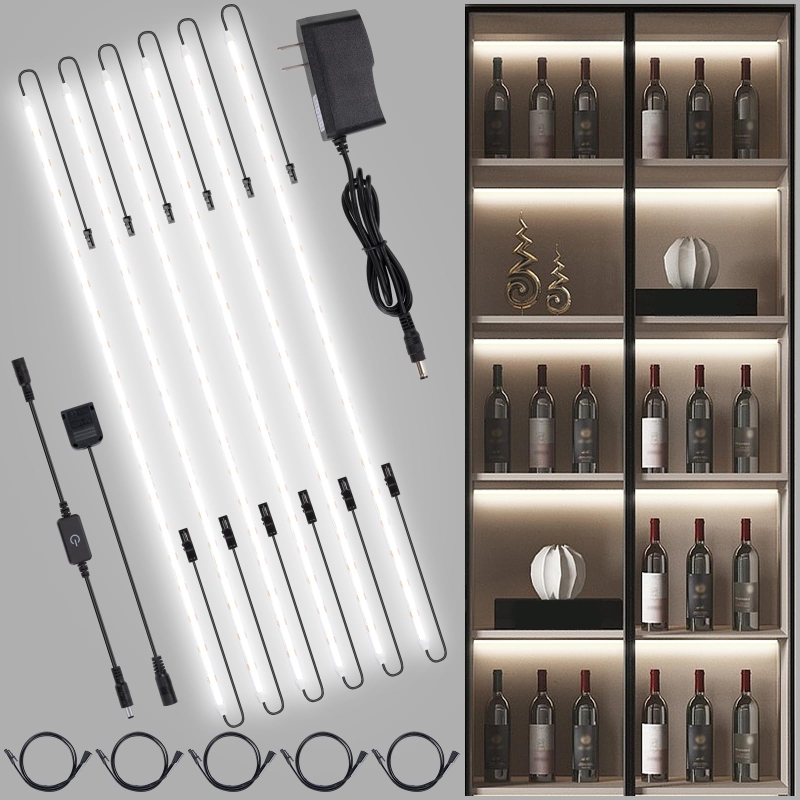 LED Lights for Shelves, 6 PCS 20 Inch Dimmable Flexible COB LED Strip Lights for Cabinet, Display Case, Bookshelf, Kitchen, Wardrobe and Closet, Under Cabinet Lighting Cold White 6000K