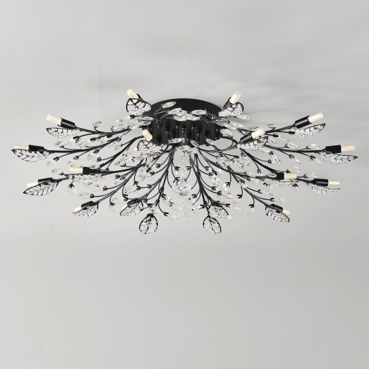 18-Light Chandelier Crystal Ceiling Lamp, 18-Lights Modern Farmhouse Ceiling Ceiling Hanging Light Fixture Over Table, for Dining Room, Kitchen Island--NO INCLUDED BULBS--Matte Black