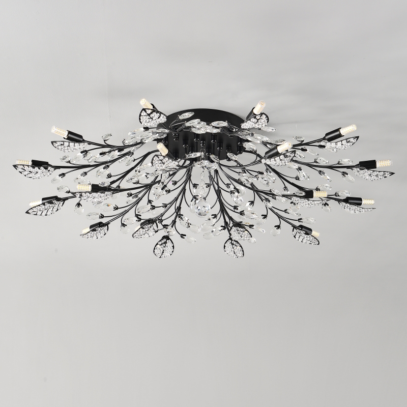 18-Light Chandelier Crystal Ceiling Lamp, 18-Lights Modern Farmhouse Ceiling Ceiling Hanging Light Fixture Over Table, for Dining Room, Kitchen Island--NO INCLUDED BULBS--Matte Black