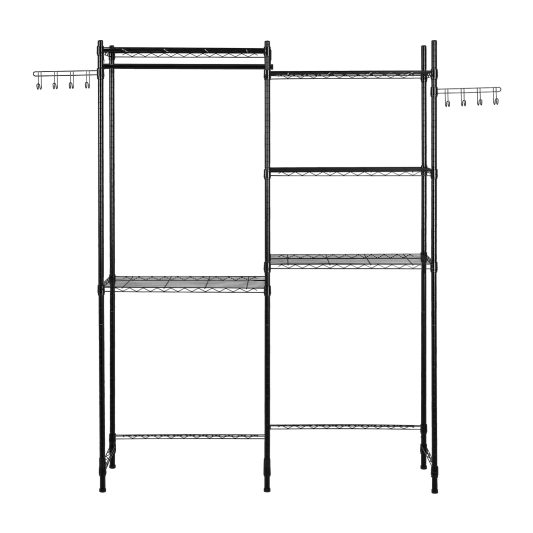 5 Tier Over the Washer and Dryer Storage Shelf Laundry Room Drying Rack with Hanger Rod and Hooks Adjustable Over Washer and Dryer Shelves Laundry Room Shelf Storage Space Saver (Black)